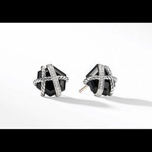 David Yurman Cable Wrap Earrings with Black Onyx and Diamonds, 10mm